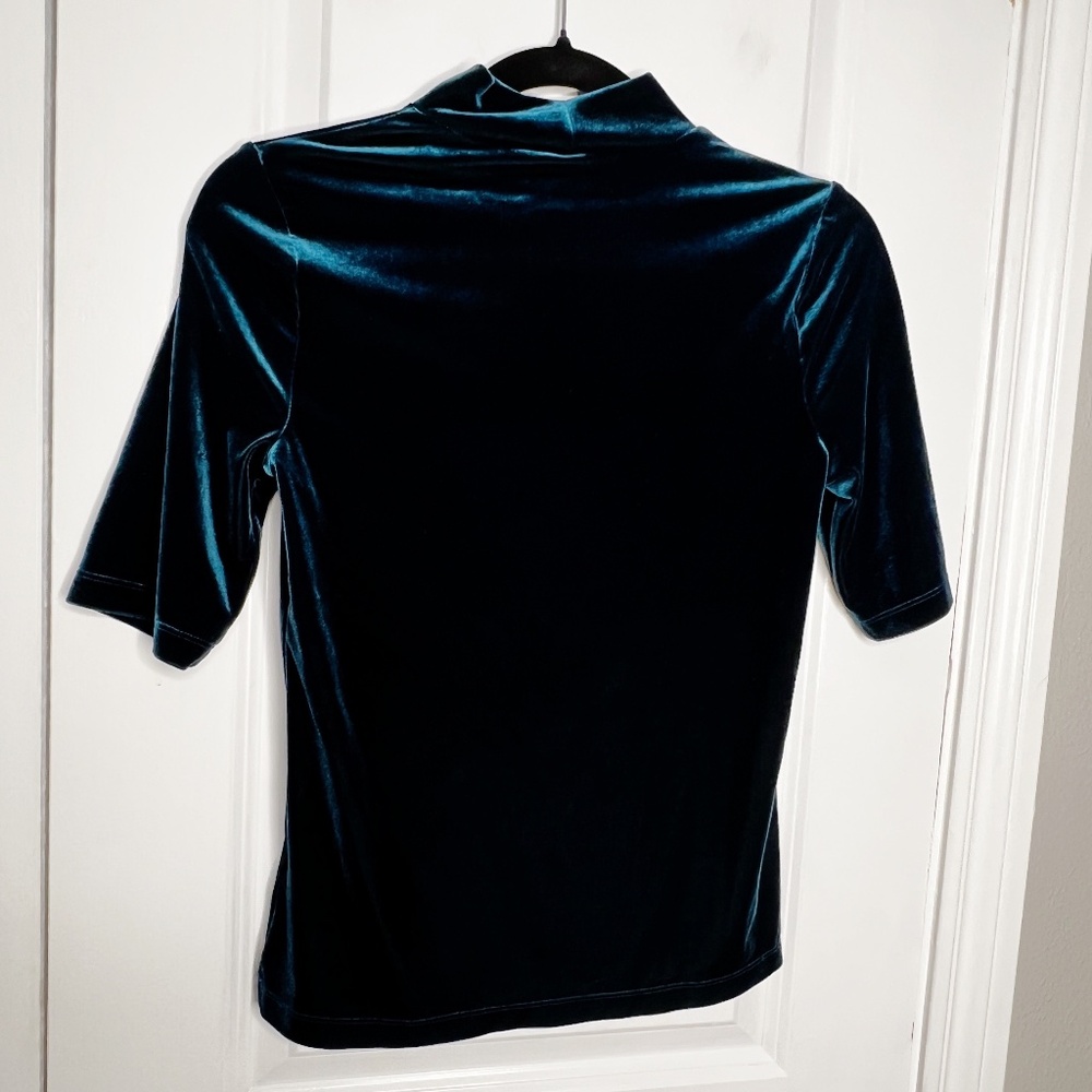 Banana Republic Blue Teal Green Velvet Mock Neck Top Size S